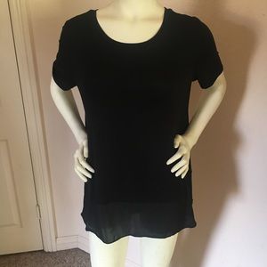 LOGO Short Sleeve Top with Opaque Chiffon Trim